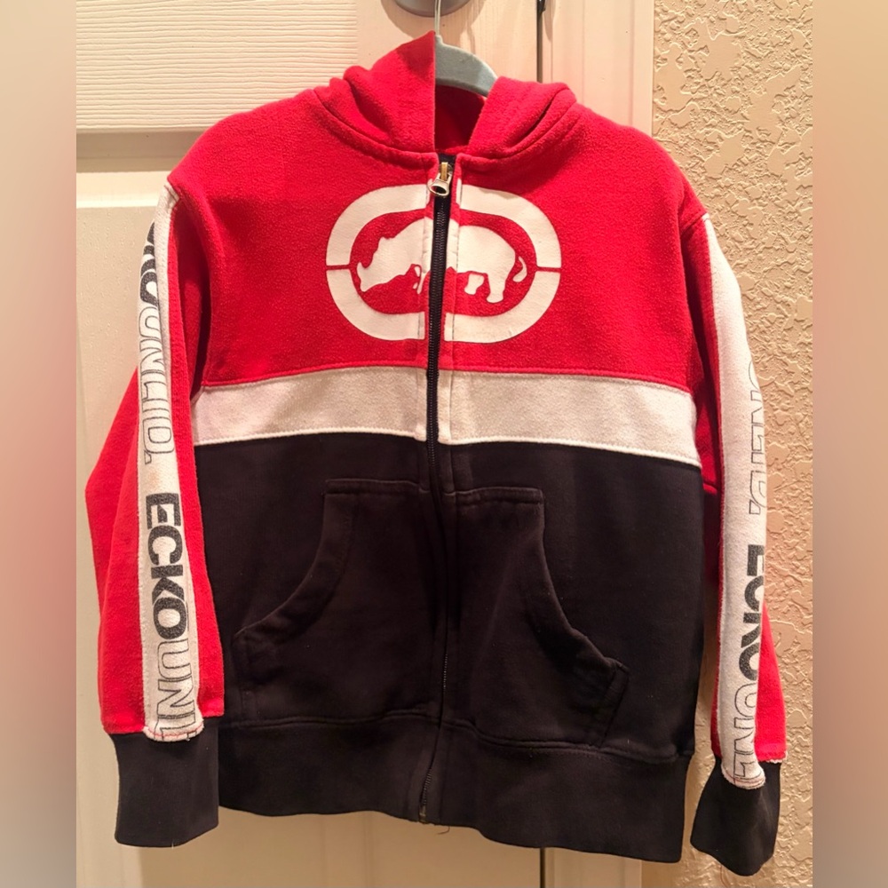 Ecko Unlimited Red, Black & White Colorblock Zip Hoodie